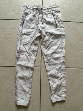 Athleta White & Beige linen-blend Jogger Pants with Drawstring Waist